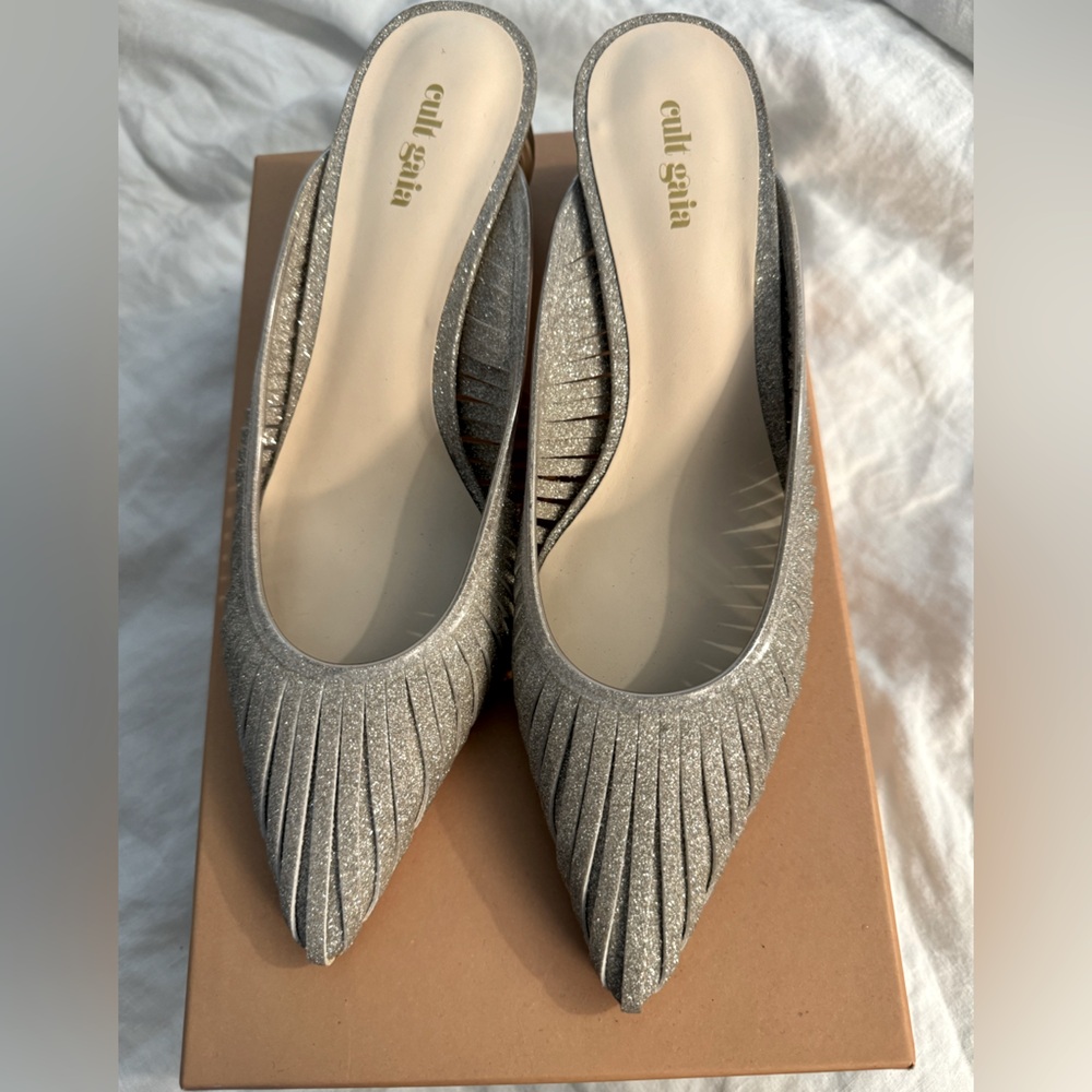 New CULT GAIA Alia Glitter Leather Mules
